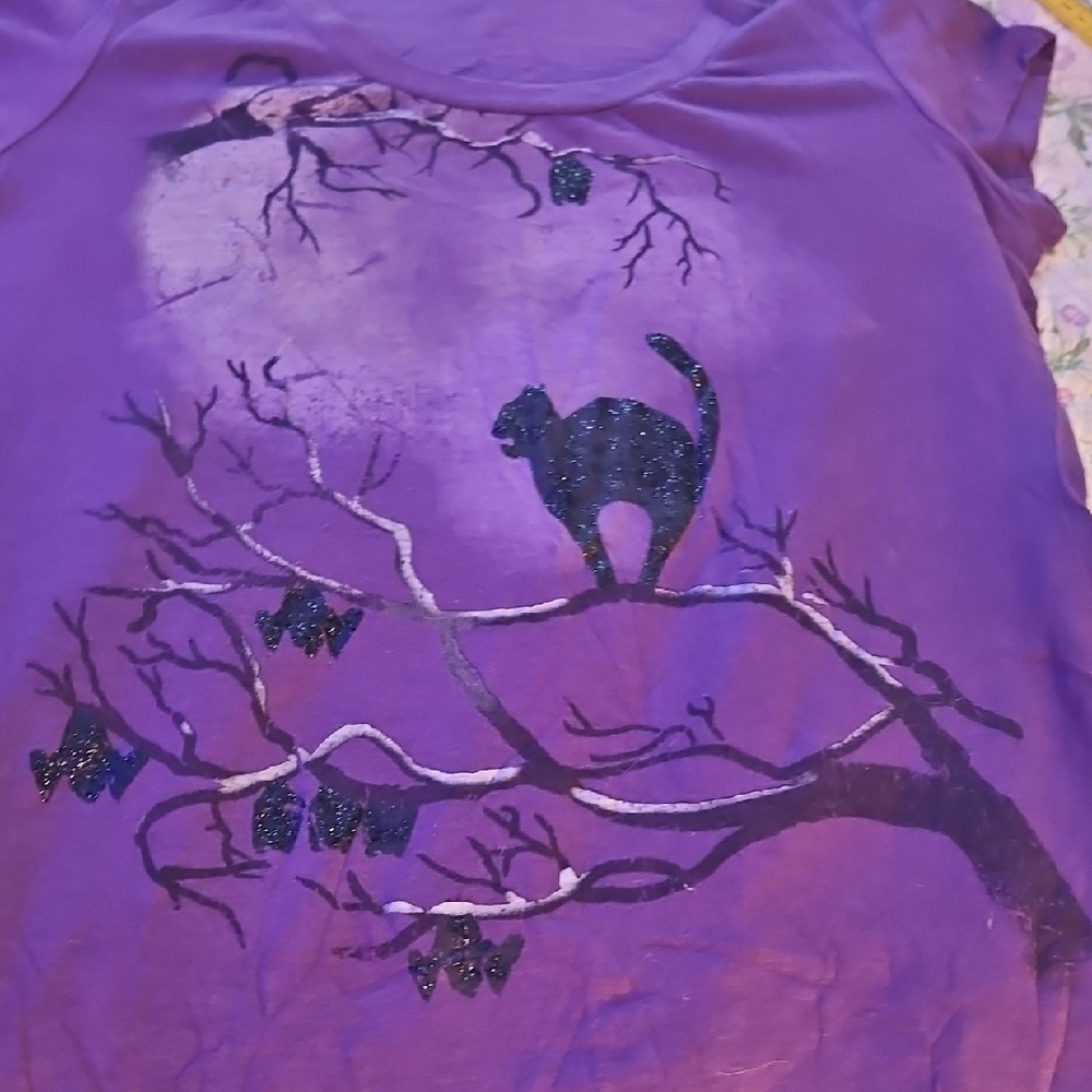 Halloween Cat Northern Reflections Glitter Purple Graphic Tee
